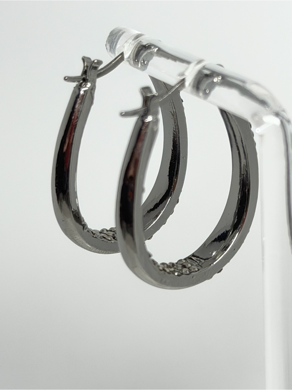 Sleek 925 Sterling Silver, no stamped Black  Hoop Earrings for Women -